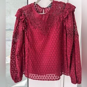 Express Red Ruffled Puff Sleeve Blouse